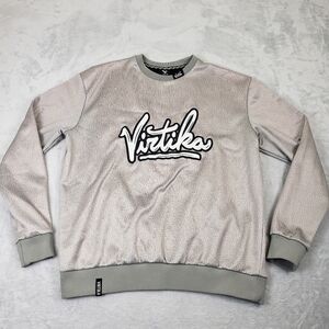Virtika Silver Script Logo Snowboarding Ski  Fleece Lined Crewneck Sweater Men L